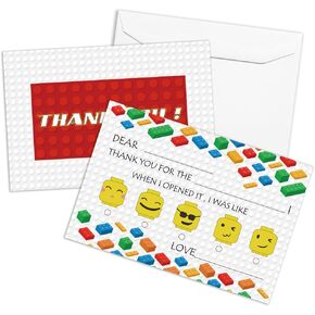 QOFO Building Blocks Fill in the Blank Thank You Cards,Thank You Notes,Gender Neutral Thank You Cards,For Boys Girls Birthday Party,Event,or Holiday Use,Thank You Notes with Envelopes Set of 25-GXK10