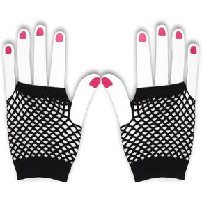 Needzo Short Black Fingerless Fishnet Gloves, Mesh Hand Sleeves, Costume Accessories for Women, 4.62 Inches