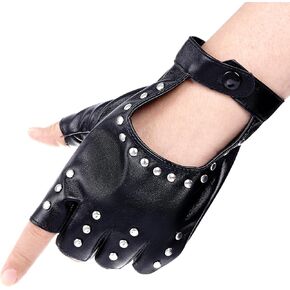 2 Pcs Black Leather Gloves for Men PU Leather Fingerless Gloves Half Finger Gloves for Driving Performance Halloween Party