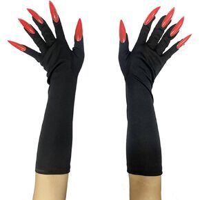 Red Long Nail Ghost Gloves Witch Claw Gloves with Long Fingernails Scary Demon Hands Gloves Sleeve Performance Paw Gloves for Carnival Halloween Party Cosplay Costume Decoration Accessories