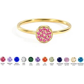Birthstone Rings For Women, 14K Gold Round Stackable Cubic Zirconia Stainless Steel Birth Stone Ring To My Daughter/Mom Birthday Unique Gifts Jewelry