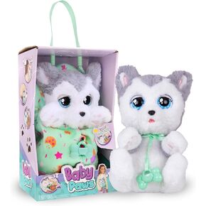IMC Toys Baby Paws - Siberian Husky Puppy with Carrier | Soft and Cuddly Toy Puppy That Make 5 Adorable Sounds for Kids, Ages 4+
