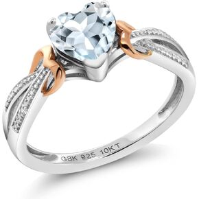 Gem Stone King 925 Silver and 10K Rose Gold 6MM Heart Shape Gemstone Birthstone and Diamond Engagement Ring | Wedding Anniversary Promise Ring For Women | Available In Size 5, 6, 7, 8, 9