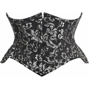 Daisy corsets Womens Top Drawer Black/Silver Brocade Double Steel Boned Mini Cincher Corset