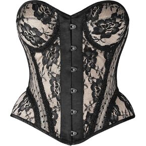 Daisy corsets Womens Top Drawer Nude W/Black Lace Steel Boned Underwire Bustier Corset
