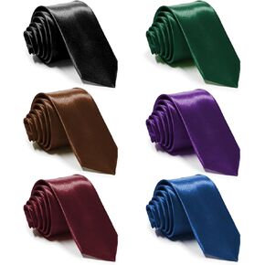 6PCS Men Solid Satin Ties for Father Son Husband Boyfriend, Basic Pure Plain Color Ties for Business Formal Occasion