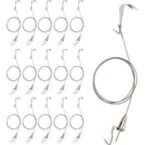 Sturdy Picture Rail Hanging System, Picture Hanging Hardware Kit, 16 Pack Adjustable Picture Rail Hooks and 3ft (1 m) Length Cable Wire with Loop, 66 lb Max Load, Silver