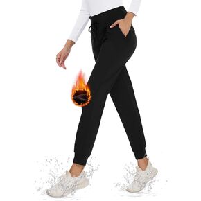 CAMPSNAIL Women's Fleece Lined Joggers Water Resistant - Thermal Winter Sweatpants Hiking Ski Running Pants with Zip Pockets