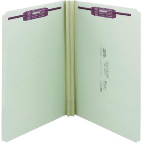 Smead Pressboard Fastener File Folder with SafeSHIELD Fasteners, 2 Fasteners, Straight-Cut Tab, 2" Expansion, Legal Size, Gray/Green, 25 per Box (19910)