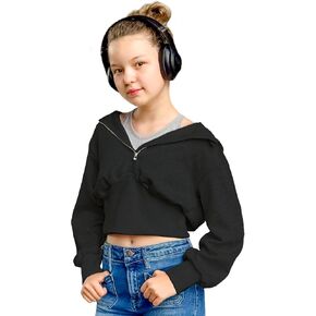 Simplee kids Cute Sweatshirts for Teen Girls Solid Pullover Half-Zip Hoodies 2024 Fall Tops 5-14T