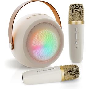 JYPS Mini Karaoke Machine for Kids - Portable Bluetooth Speaker with 2 Wireless Microphones, for Girls Boys Ages 3 4 5 6 7 8 9 10 11 12+, Family Party Toy (Purple-2Mic)