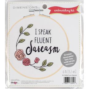 Dimensions 72-70394 Fluent in Sarcasm Embroidery Needlepoint Kit for Beginners, 6" Diameter Hoop, Multicolor, 5 Pieces