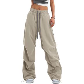 Women's Casual Parachute Pants Baggy Hiking Pants Drawstring Elastic Waist Track Y2K Trousers