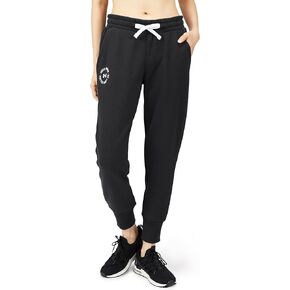 Under Armour - بنطال Rival Crest Joggers للسيدات، اللون أسود/أبيض (001)، المقاس: كبير