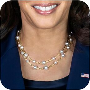 Gold Pearl Necklace for Women, Chunky 18K Gold Plated Layered Pearl Necklaces for Women Trendy Double Layered Pearl Choker Necklace Chain Pearl Necklace for Women Gold Jewelry Birthday Gifts