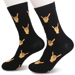 Cool Rock Gifts for Music Lovers, Rock and Roll Socks for Rock Lovers, Electric Guitar Accessories, Music Gifts for Men, Novelty Cool Socks with Rock Gesture Print. (010)