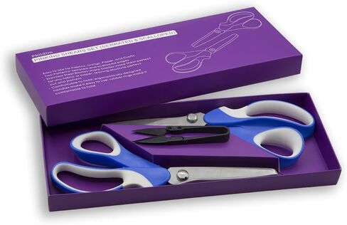 Pinking Shears Set (Pack of 2 PCS, Serrated & Scalloped edges) By Phildim - Zig-zag Scissor for Fabric Leather & PPDer - Pinking Dressmaking Sewing Scissors PD-002-F in Saudi Arabia