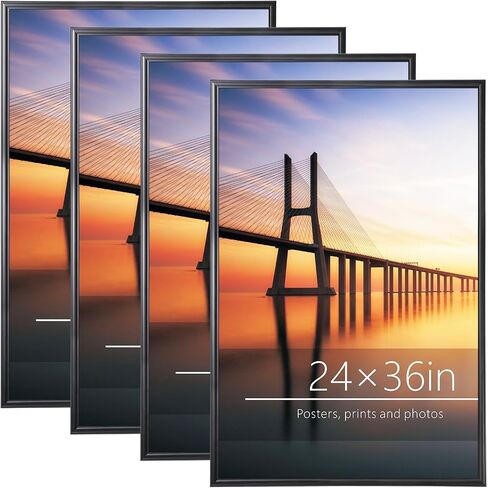 مجموعة إطارات ملصقات Lovelite مقاس 24 × 36 مكونة من 4، إطارات صور سوداء مع زجاج شبكي مقاوم، إطارات صور للوحات الجدارية والأعمال الفنية، عرض أفقي أو رأسي in Saudi Arabia