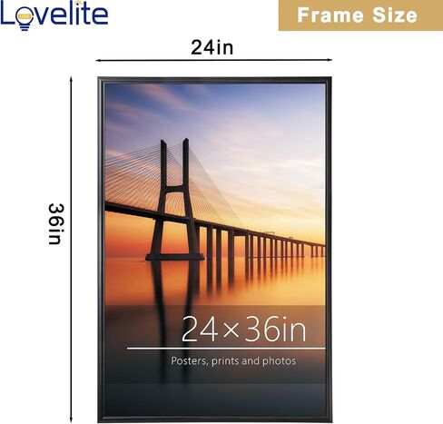 مجموعة إطارات ملصقات Lovelite مقاس 24 × 36 مكونة من 4، إطارات صور سوداء مع زجاج شبكي مقاوم، إطارات صور للوحات الجدارية والأعمال الفنية، عرض أفقي أو رأسي in Saudi Arabia