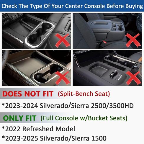TOPINSTALL Console Liners Compatible with 2023-2025 Chevy Silverado/GMC Sierra 1500 & 2022 Refreshed 1500 Models, 6PCS Non-Slip Cup Holder Mats, Premium Custom Red-Full Console w/Bucket Seats ONLY in Saudi Arabia