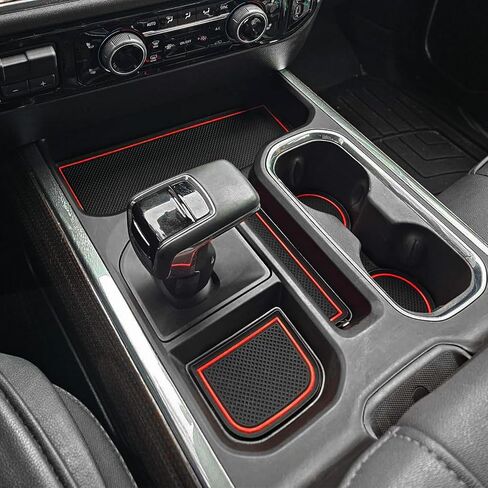 TOPINSTALL Console Liners Compatible with 2023-2025 Chevy Silverado/GMC Sierra 1500 & 2022 Refreshed 1500 Models, 6PCS Non-Slip Cup Holder Mats, Premium Custom Red-Full Console w/Bucket Seats ONLY in Saudi Arabia