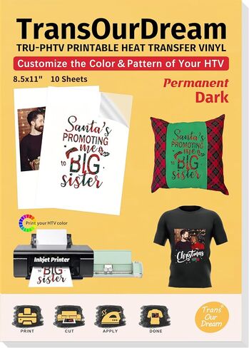 TransOurDream Tru-PHTV Printable Heat Transfer Vinyl for T Shirts (10 Sheets, 8.5x11) Full-Color Iron on Vinyl for Inkjet Printer Easy to Cut & Weed DIY Design in Saudi Arabia