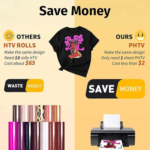 TransourDream Tru-PHTV فينيل ناقل للحرارة قابل للطباعة للقمصان (10 ورقات، 8.5 × 11) مكواة كاملة الألوان على الفينيل للطابعة النافثة للحبر سهلة القطع وتصميم الأعشاب الضارة بنفسك in Kuwait