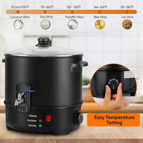 وعاء ذوبان الشمع لصنع الشموع من Panghuhu88، مذيب الشمع سعة 10 لتر مع فوهة صب سريعة وتحكم في درجة الحرارة، مذيب صابون كهربائي غير لاصق لمستلزمات صنع الصابون، مذيب شمع للشموع في المنزل التجاري in Kuwait
