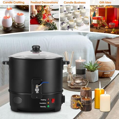 وعاء ذوبان الشمع لصنع الشموع من Panghuhu88، مذيب الشمع سعة 10 لتر مع فوهة صب سريعة وتحكم في درجة الحرارة، مذيب صابون كهربائي غير لاصق لمستلزمات صنع الصابون، مذيب شمع للشموع في المنزل التجاري in Kuwait