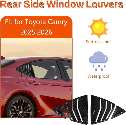 فتحة جانبية للنافذة متوافقة مع تويوتا كامري 2025 2026، غطاء فتحة تهوية كامري الخلفية، غطاء مزخرف للنافذة الرياضية المطبوعة، قطعتان من ألياف الكربون in Kuwait