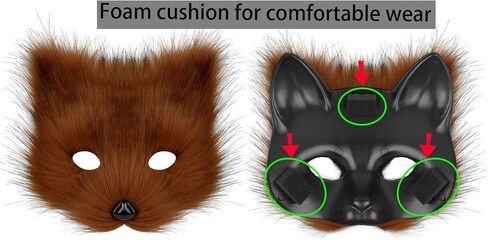 Furry Fox Cat Mask Wolf Tail and Fingerless Faux Fur Paw Gloves Set for Women Halloween Costume Accessories in Kuwait