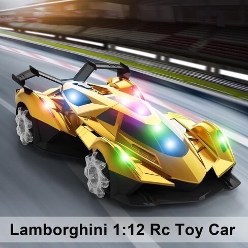 Lamborghini Remote Control Car Toy for Boys Age 8-12 , 1:12 Scale Gold Lambo Toy Car with 360°Rotating Drifts Car Colorful Lights、Spray& Musics, Speed 10-12km/h RC Race Toy Car for Boys Girls Birthday in Saudi Arabia
