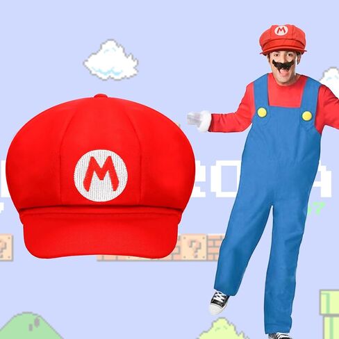 Red and Green Hat Baseball Cap with Beard Button Glove Brooch Nose for Halloween Cosplay in Kuwait