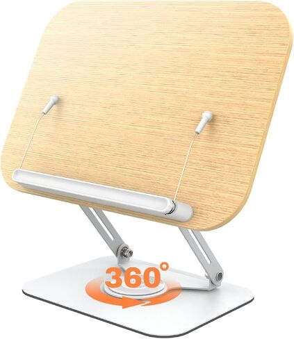Book Stand for Reading: 360 Rotating Adjustable Book Holder, Recipe&Textbook Stand for Reading, Bookends Fits Desktop&Kitchen Counter for Music Scores, Recipe, Tablet, Laptop(Black Walnut Wood) in Saudi Arabia