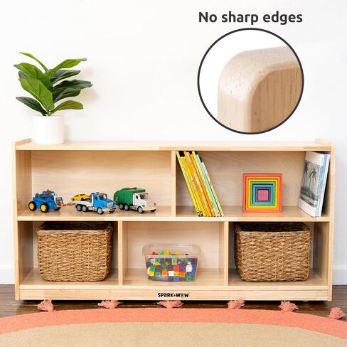 SPARK & WOW 5-Compartment Solid Wood Storage Cabinet - Toy Shelf Organizer - Shelves for Classroom - Includes Optional Wheels in Saudi Arabia