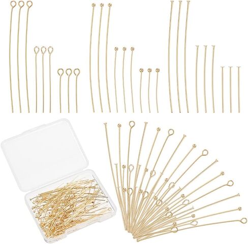 BENECREAT 180Pcs 9 Style Real 14K Gold Plated Pins, 24 Gauge Eye Pin Ball Head Pins 23 Gauge Flat Head Pins Brass Pins for Earring Bracelet DIY Jewelry Making, 20Pcs/Style in Saudi Arabia