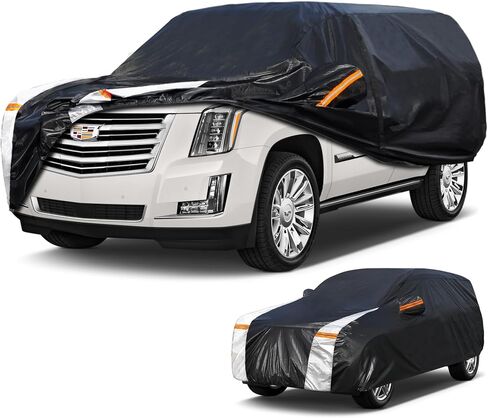 غطاء سيارة SUV كبير لسيارة كاديلاك إسكاليد مقاوم للماء بنسبة 100% في جميع الأحوال الجوية، أغطية خارجية كاملة شديدة التحمل للمطر والشمس والرياح والأشعة فوق البنفسجية. in Saudi Arabia