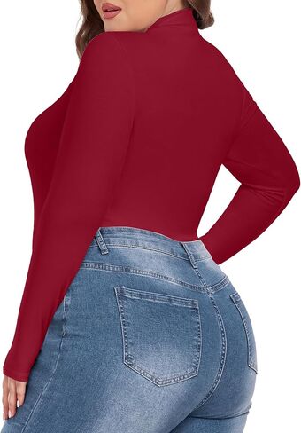 COOTRY Women's Plus Size Mock Turtle Neck Bodysuit Long Sleeve Basic Tops in Kuwait