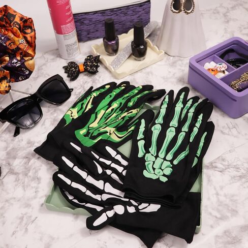 قفازات Needzo Halloween Green Skeleton، إكسسوار أزياء تنكرية، مقاس واحد يناسب الجميع، 9.25 بوصة in Saudi Arabia