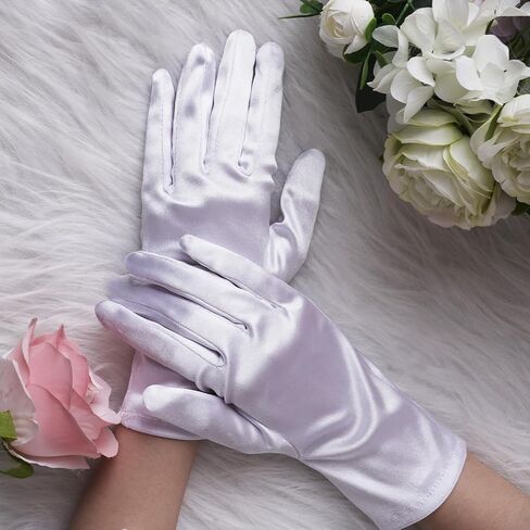 Women Short Opera Stain Gloves Wedding Bridal Gloves Formal Gloves Wrist Length Gloves for Tea Party Banquet Costume in Saudi Arabia