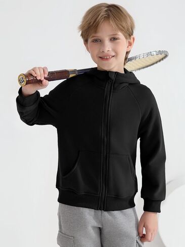 Haloumoning Boys Zip Up Fleece Hoodies Kids Raglan Long Sleeve Lightweight Hooded Sweatshirts with Pocket 5-14 Years in Saudi Arabia