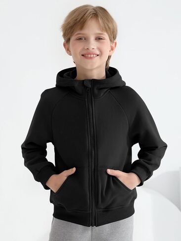 Haloumoning Boys Zip Up Fleece Hoodies Kids Raglan Long Sleeve Lightweight Hooded Sweatshirts with Pocket 5-14 Years in Saudi Arabia