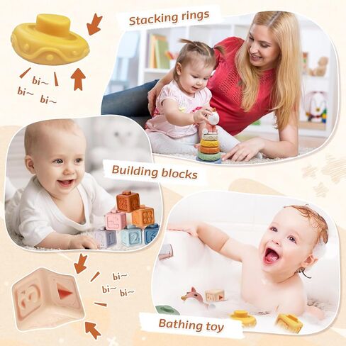 Baby Toys for 12-18 Months, Montessori Toys for 1 Year Old | Shape Sorter, Stacking Rings, Sensory Baby Blocks, Educational Montessori Toys for 12+ Months, Neutral Baby Birthday Gift Set in Kuwait