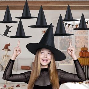 12 PCS Hanging Witch Hats Decorations, Witch Costume Accessories Floating Witches Hats with 328 FT Nylon Cord and Hooks - Halloween Decorations Indoor Outdoor for Home Porch Yard Ceiling Party Decor