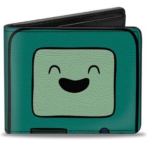 Buckle-Down Cartoon Network Bifold Wallet with Standard Billfold and Card Slots, Adventure Time Title Logo and BMO Smiling Face Teal, Vegan Leather