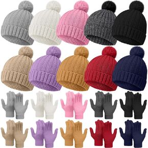 JaGely 20 Pcs Kids Winter Beanie and Glove Set Warm Cap and Gloves Unisex Knit Winter Hat Gloves Full Fingers Knitted Ski Gloves for Boys Girls Gift Colorful