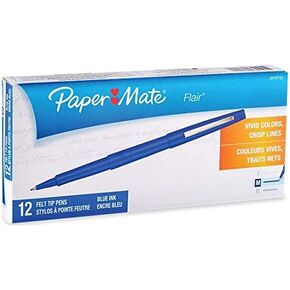 Paper Mate Point Guard Flair Needle Tip Stick Pen, Blue Ink, 7mm, Dozen
