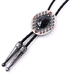 SELOVO Vintage Celtic Western Large Bolo Tie Black Enamel Cowboy Bola Tie