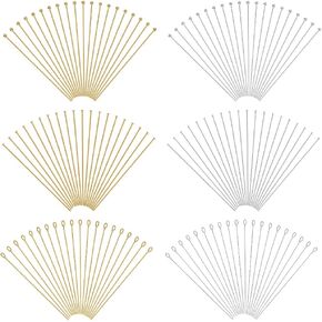 BENECREAT 180Pcs 9 Style Real 14K Gold Plated Pins, 24 Gauge Eye Pin Ball Head Pins 23 Gauge Flat Head Pins Brass Pins for Earring Bracelet DIY Jewelry Making, 20Pcs/Style