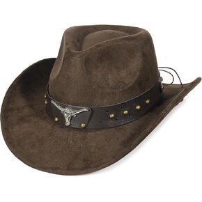 GEMVIE Suede Cowboy Hat for Men Women Roll up Brim Cowgirl Hat Classic Country Cowboy Hat